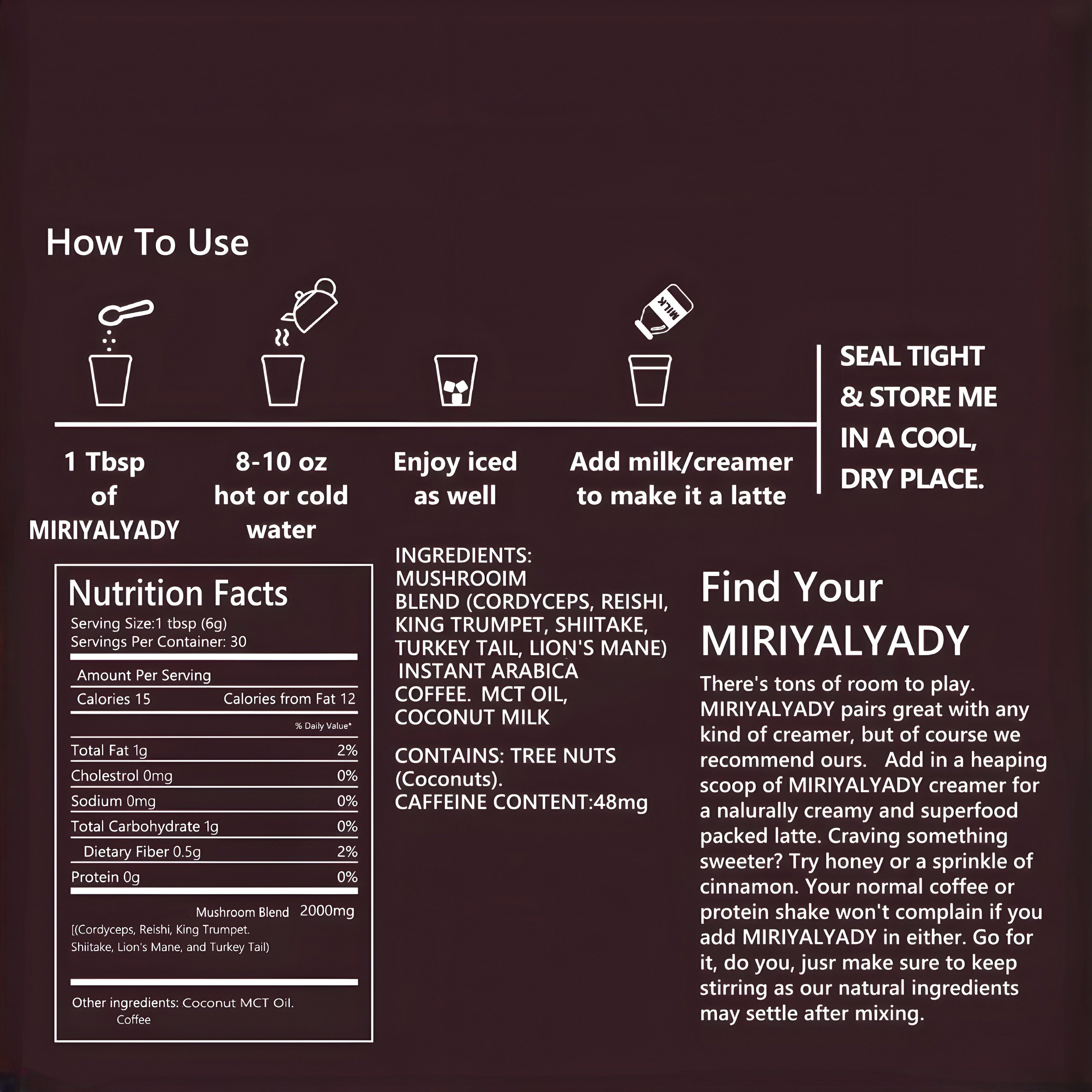 1/2/3 Pack - Mushroom Coffee, A Non-dairy Coffee Substitute